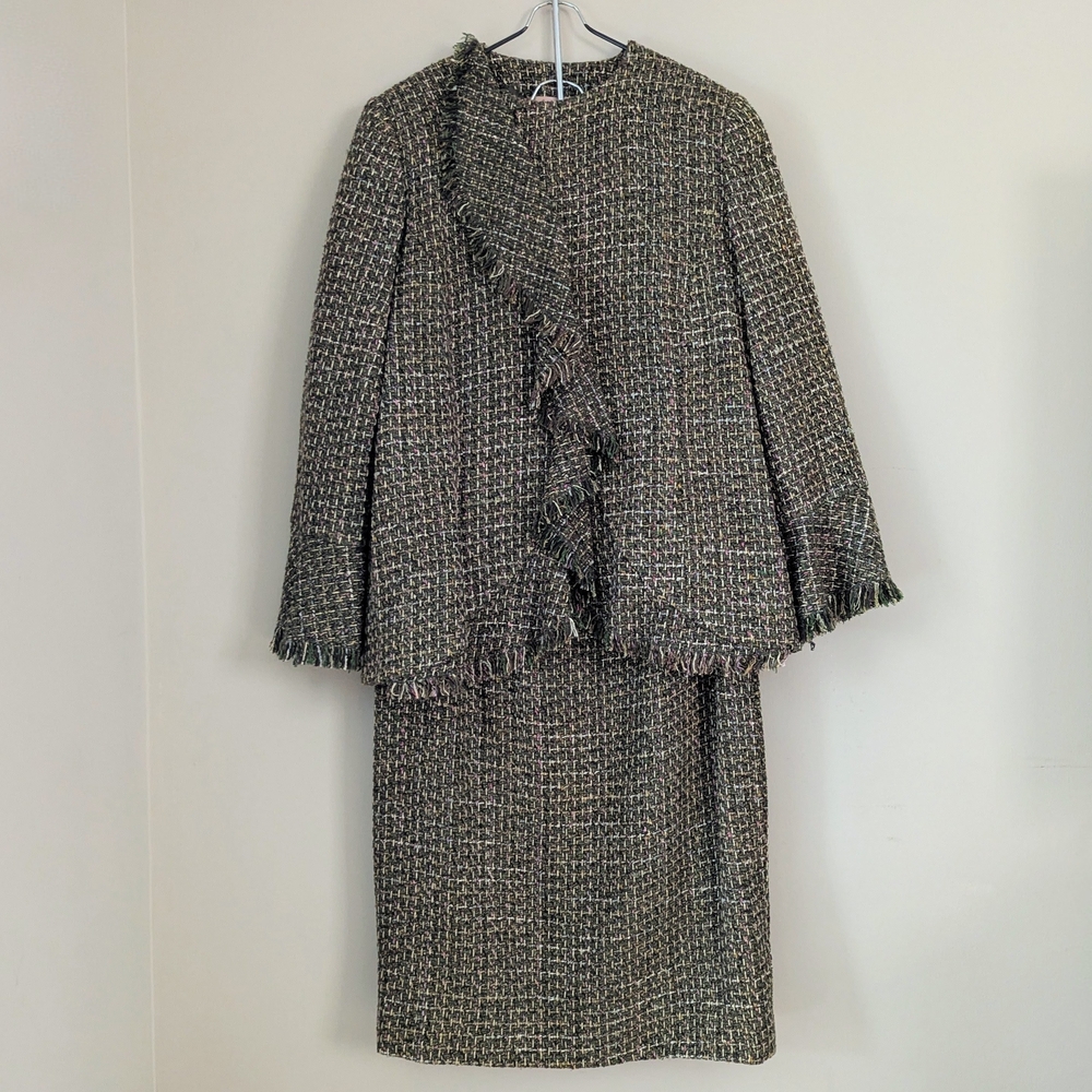Luciana Cesarini Couture Vintage Brown Tweed Skirt Suit Women's L (12-14)